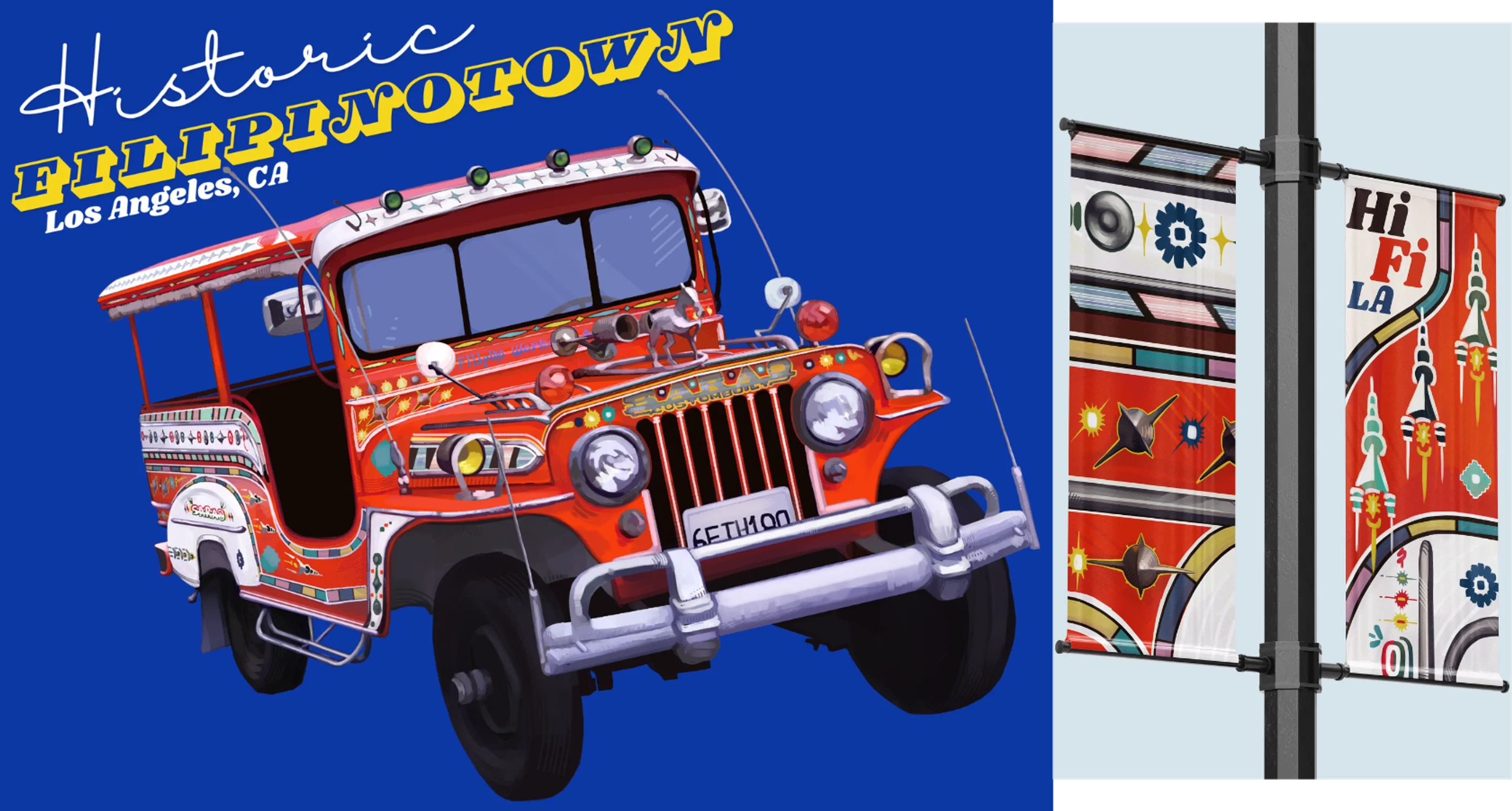 Digital painting of a vibrant Jeepney made as a poster for Historic Filipinotown in Los Angeles, CA.
