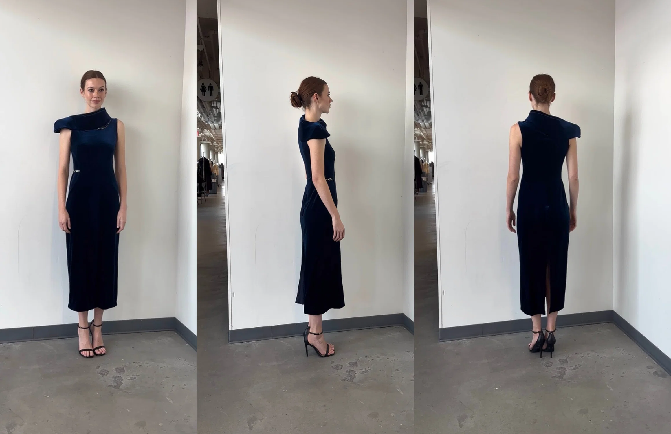 Stretch velvet dress with a structural top sewn for Activision.