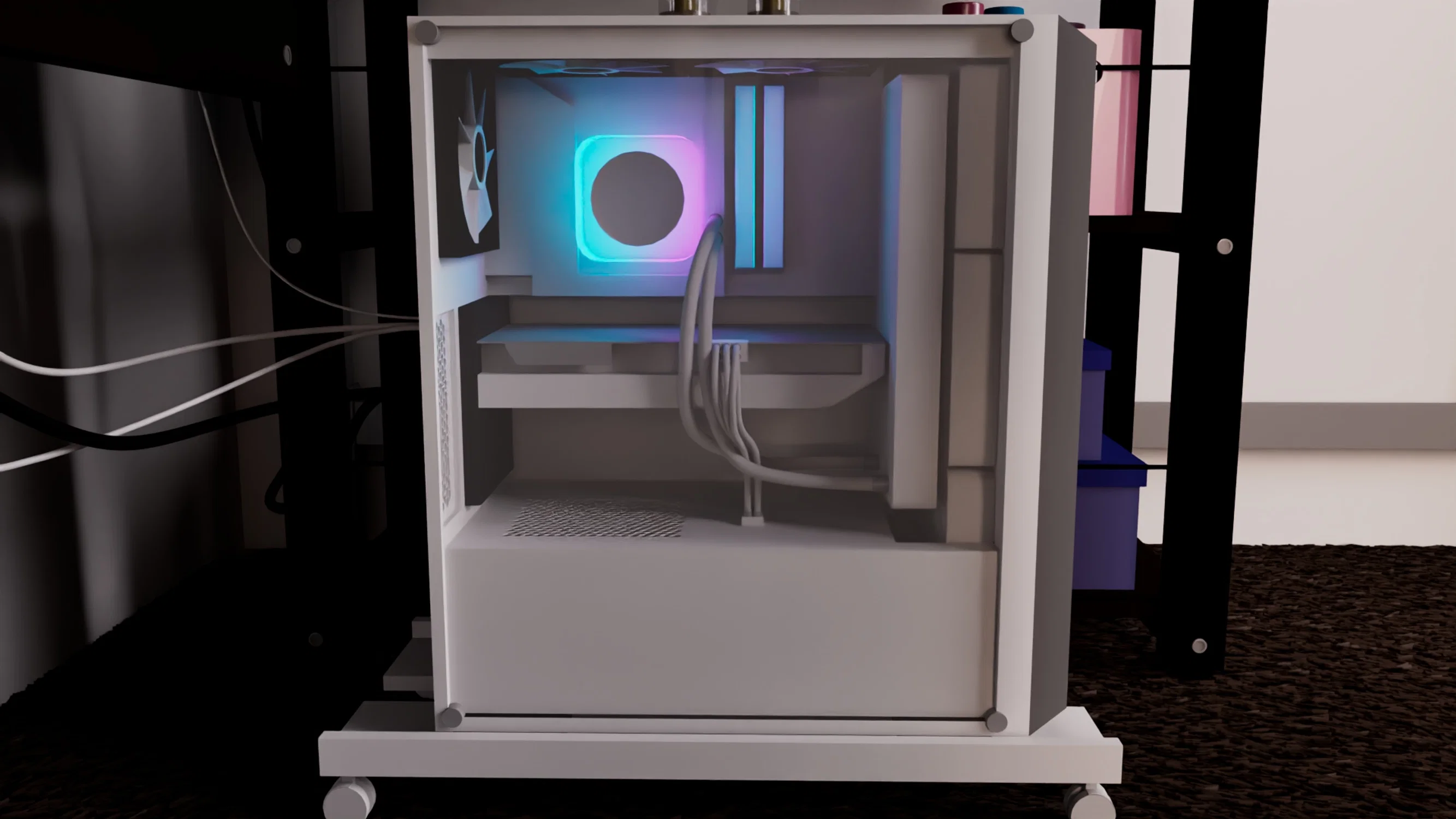 A close up image of a 3d model of a pc.