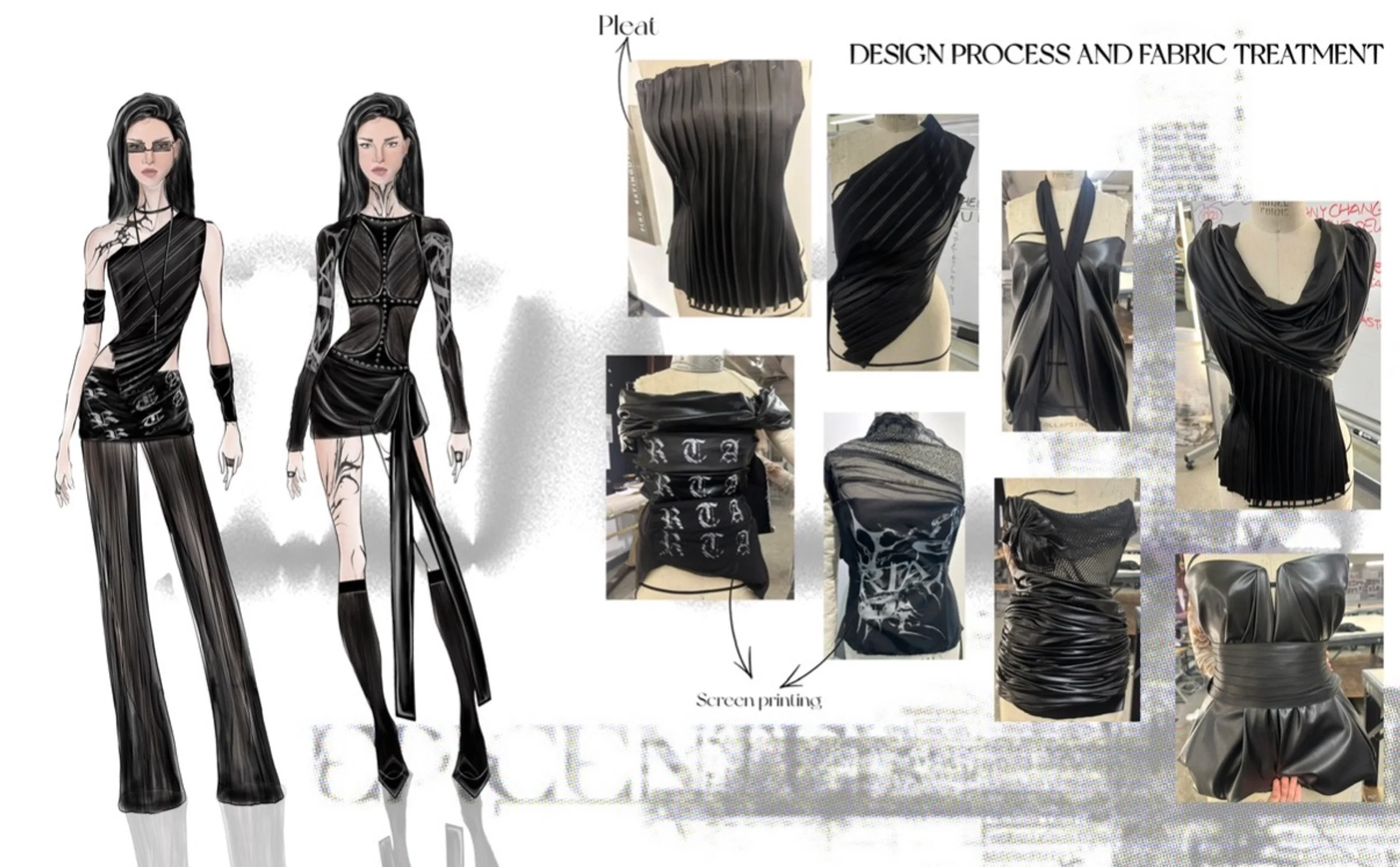 Midnight opium: This collection explores fabric manipulation through draping, pleating, and material experimentation.