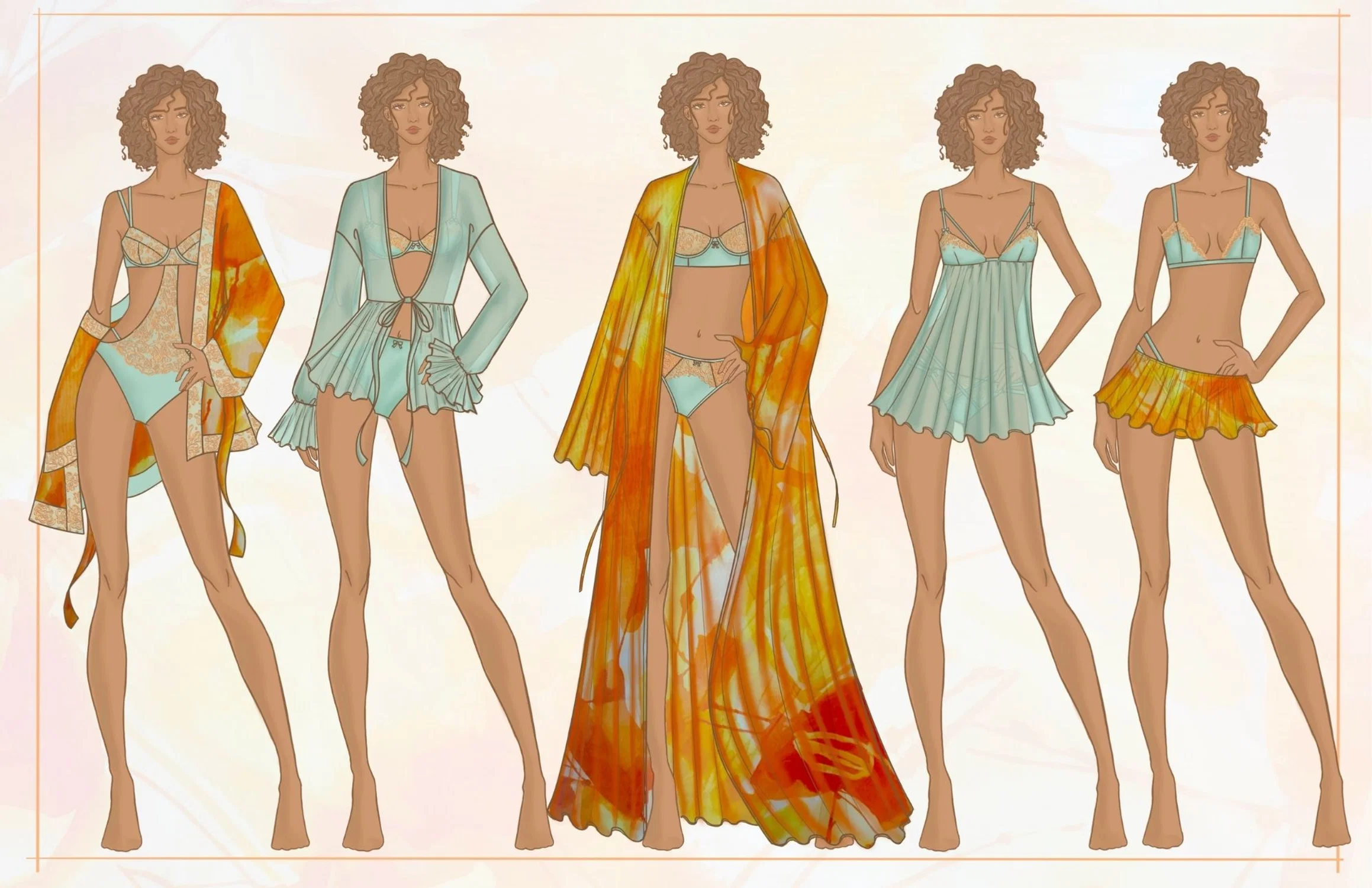 Summer sun, seafoam waters, and a warm breeze. This summer lingerie collection combines striking strapped lingerie with soft lace and cover-ups.