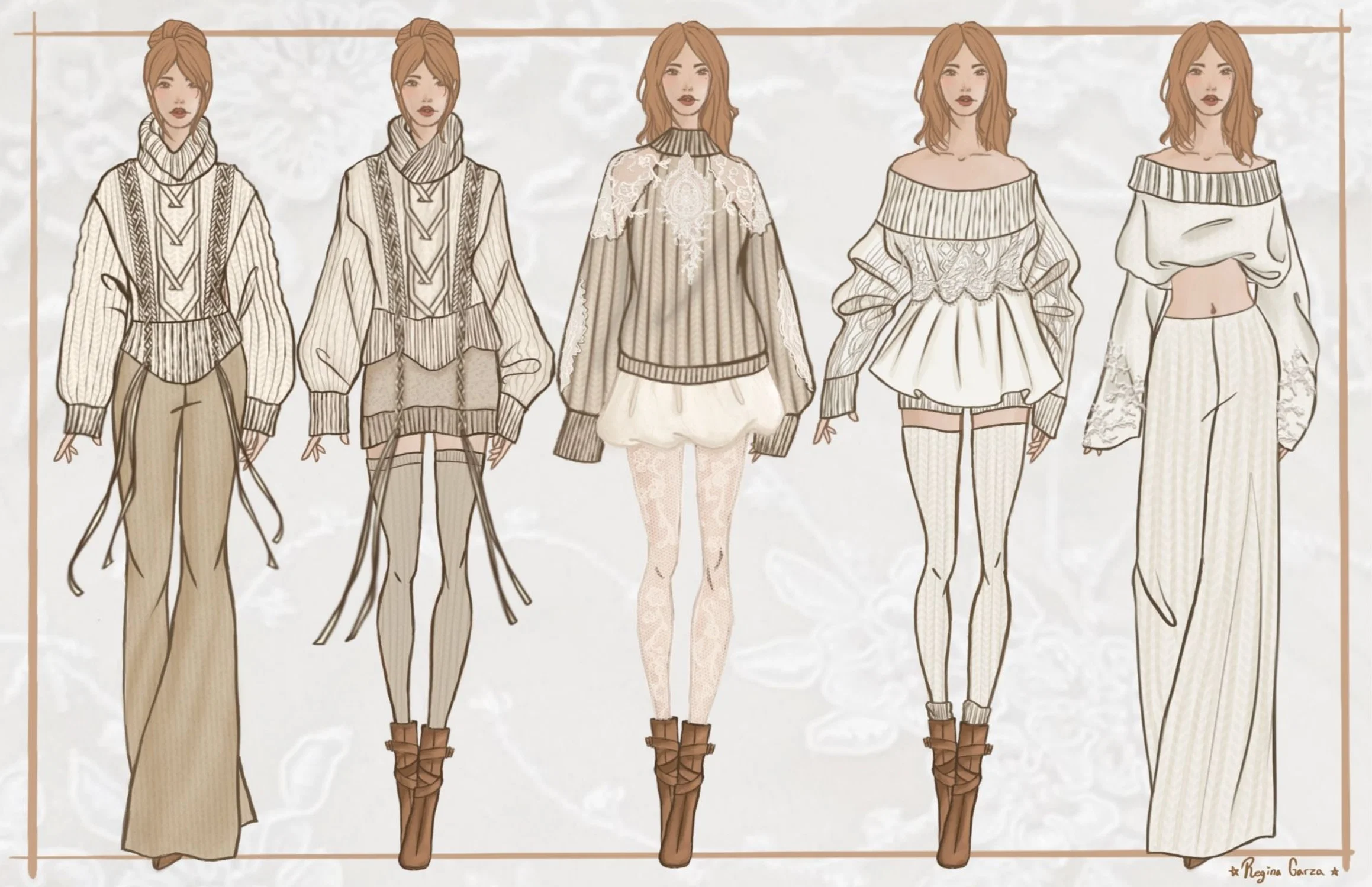 a knitwear collection with feminine elements and the combination of knits and lace.