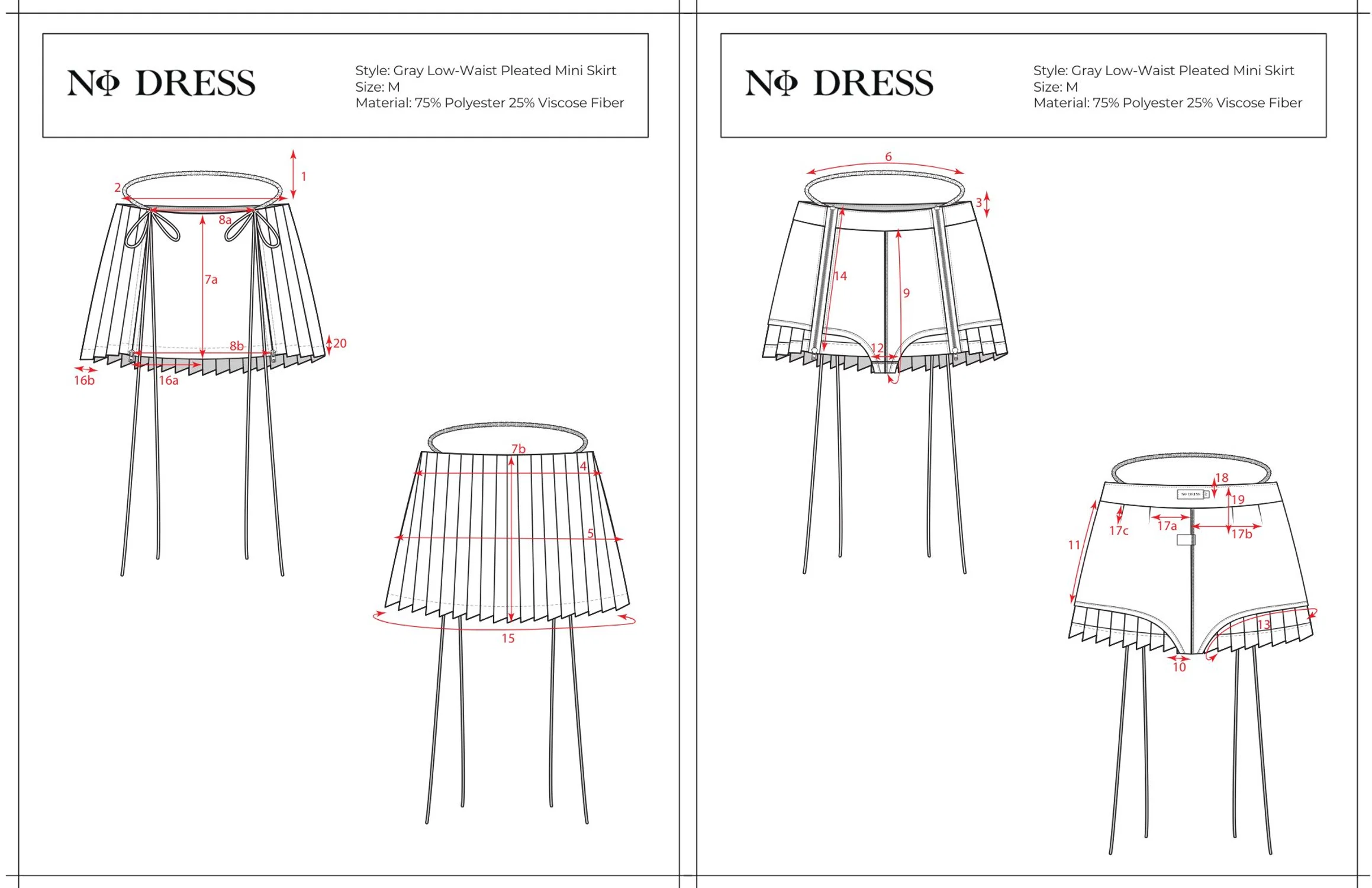 a techpack of a pleated skirt