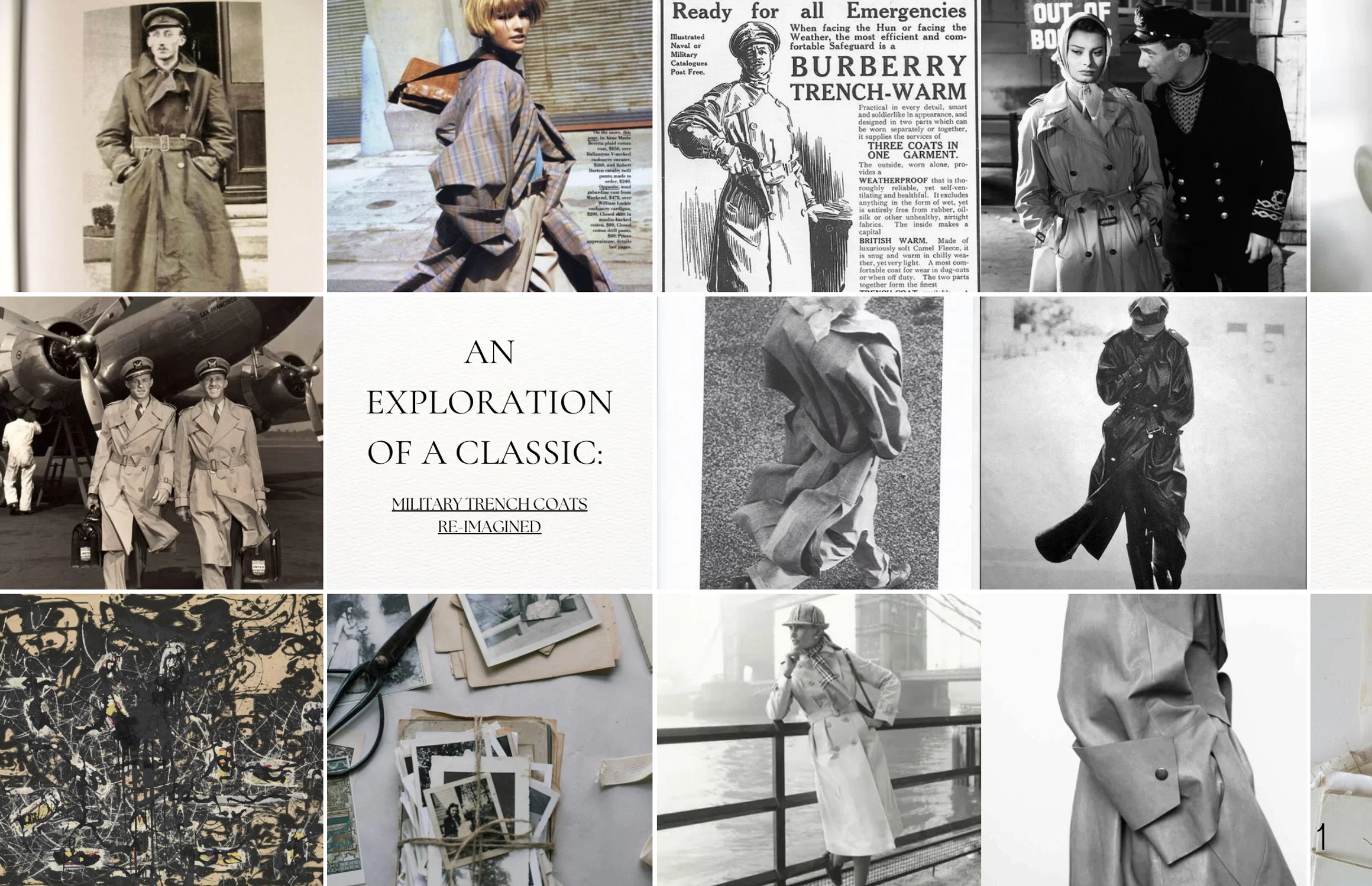 A general photo mood board for a military trench coat inspired collection
