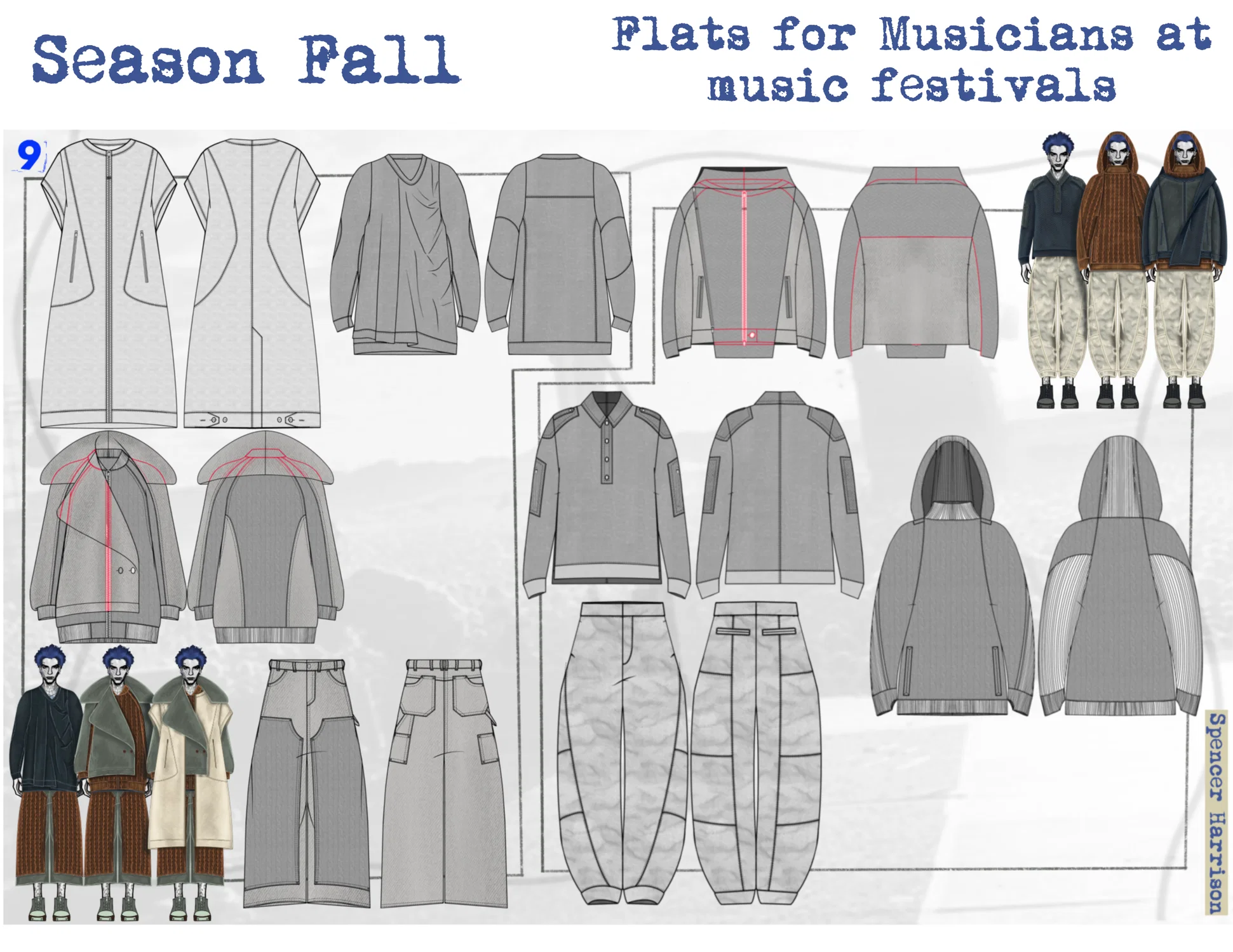 This is a flat layout page from my Fall collection in my portfolio. This group is performers at a music festival taking place in Joshua Tree.