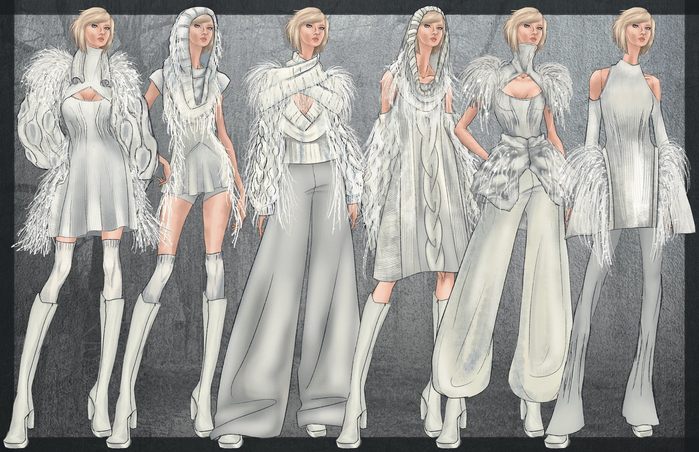 “Winter Willows” is a collection for the Frame X Salvation Army Mentorship. Inspired by snow covered willow trees, this collection repurposes sweaters from Salvation Army into runway-ready sophisticated garments.