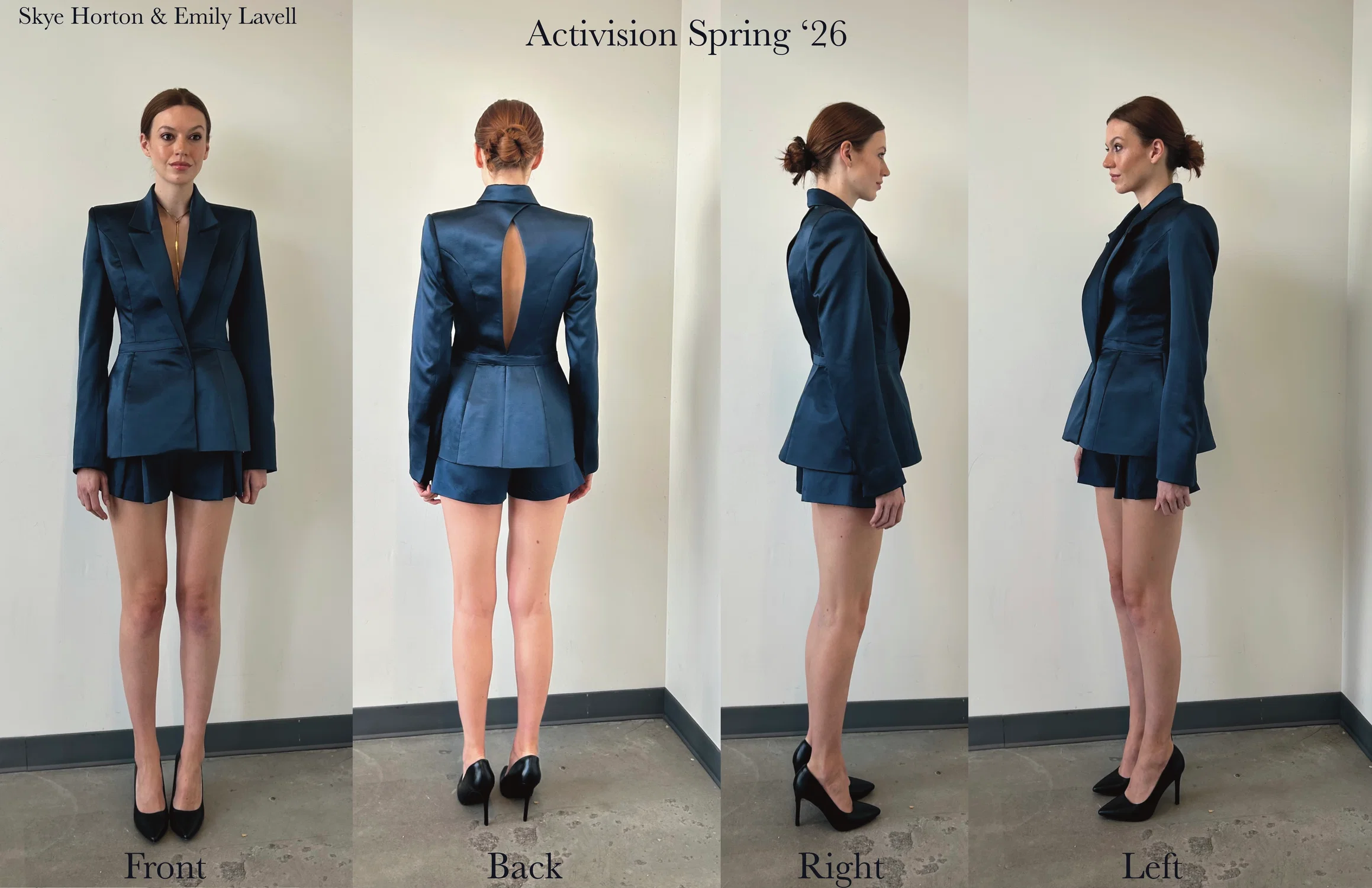 Tailored jacket and pleated shorts in collaboration with Emily Lavell, Otis fashion BFA. Parisian inspired mentorship project with Activision Art Director, Tim McGrath.