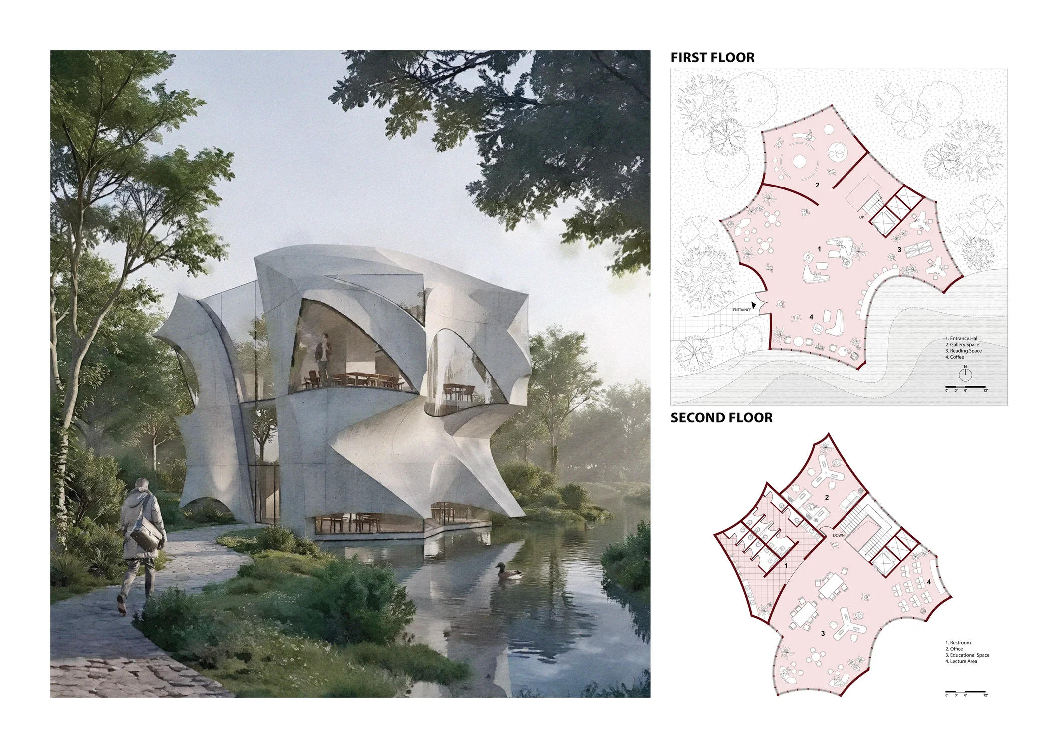Render view and floor plans