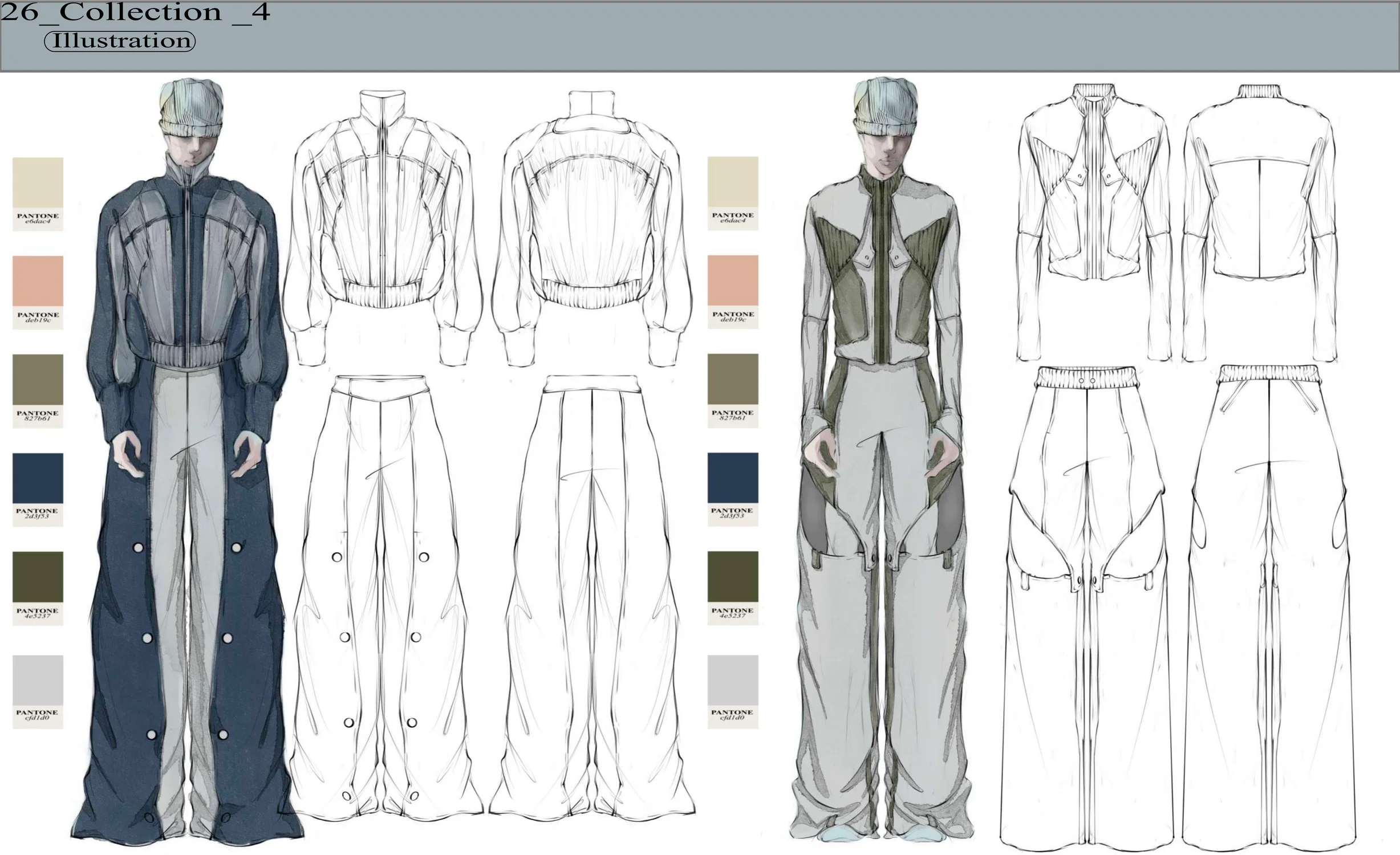 A illustration page include my color choices and additional flats for my active wear collection.