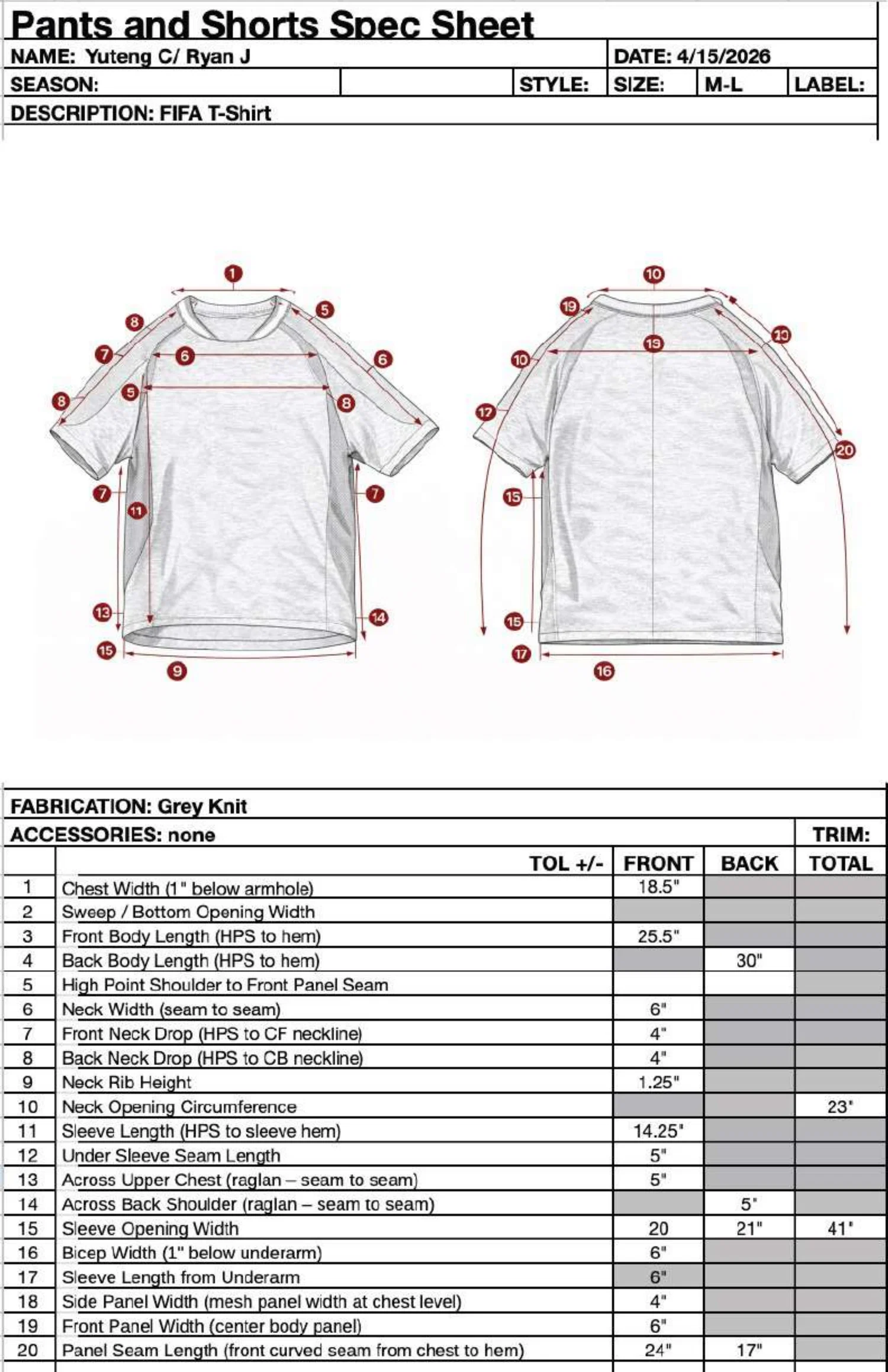 This is a spec sheet that I did for one of the mentor projects.