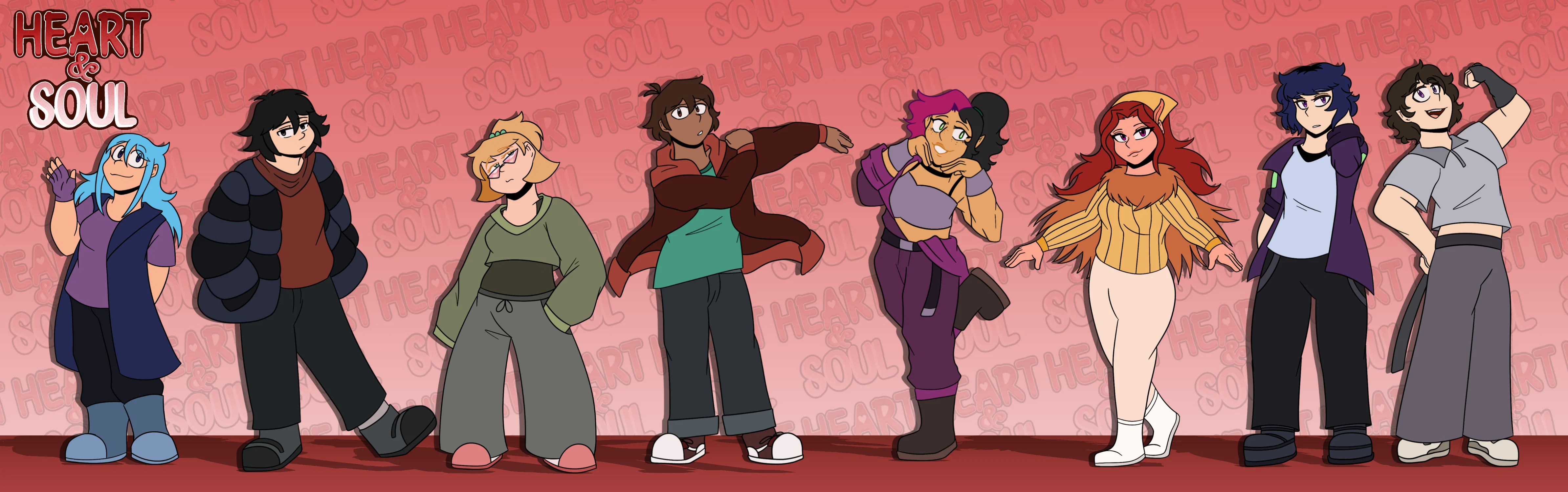 A lineup for 8 colorful characters