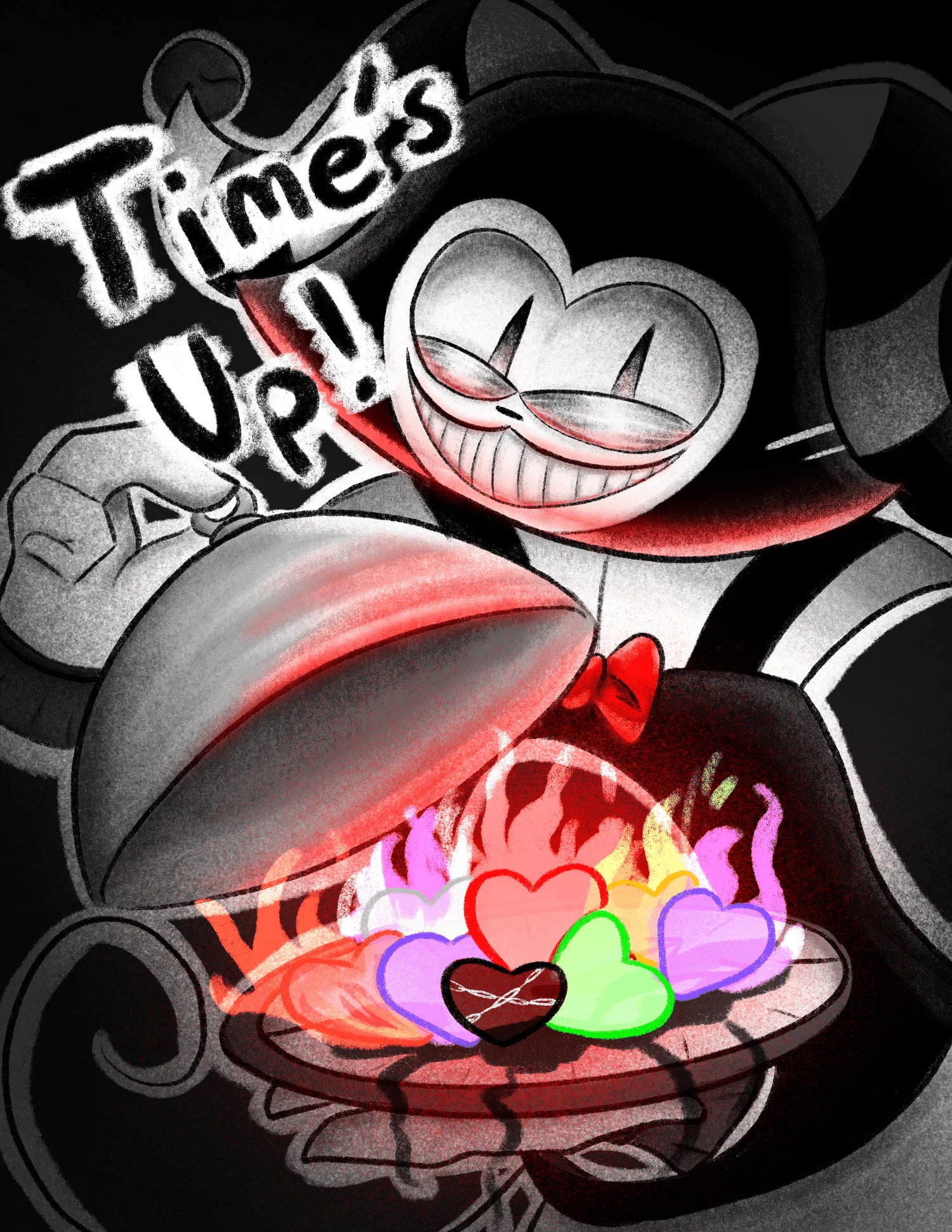 Cat like creature holding a plate of glowing hearts