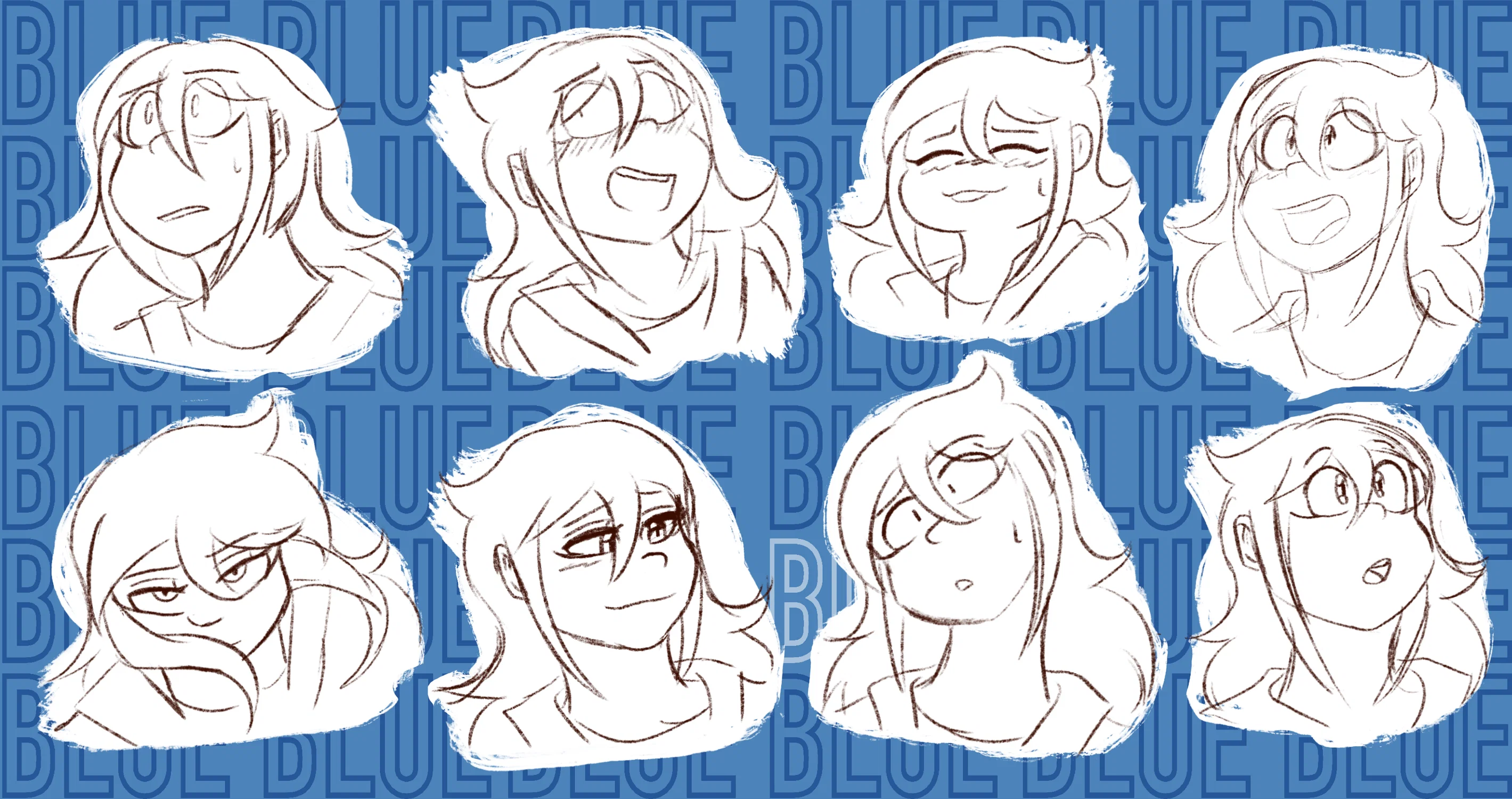 Various expressions of a girl with a simple art style