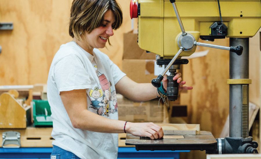 Student in wood shop