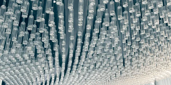 A ceiling made of plastic tubes and lights, La Cité du Vin, Quai de Bacalan, Bordeaux, France