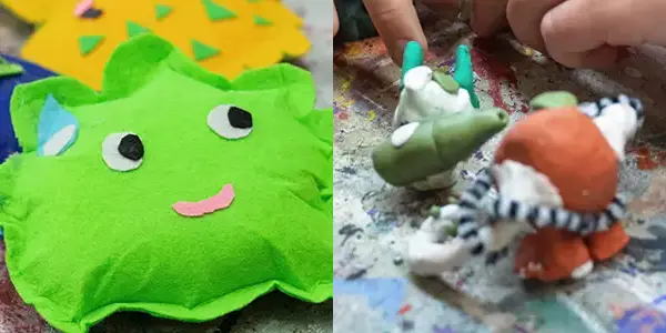 Left: Plush toy, Right: clay characters