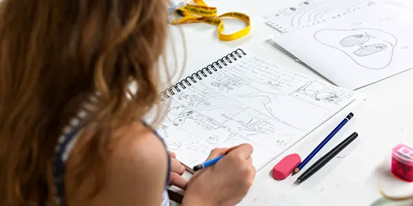 student drawing graphic story