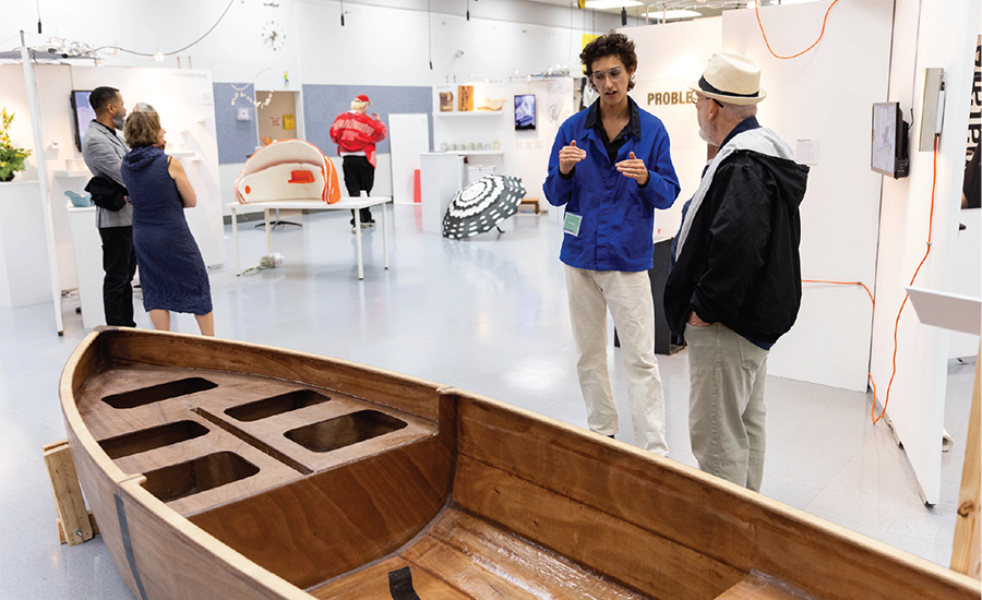 Student presenting work at Industry Preview night