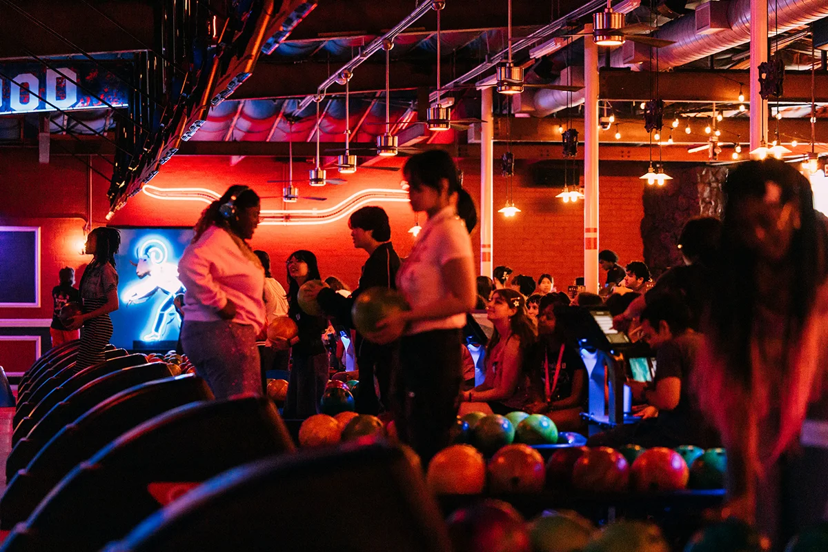 Students in a bowling alley