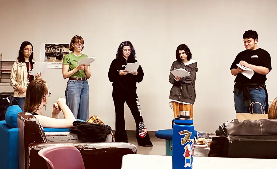 A group reading in class