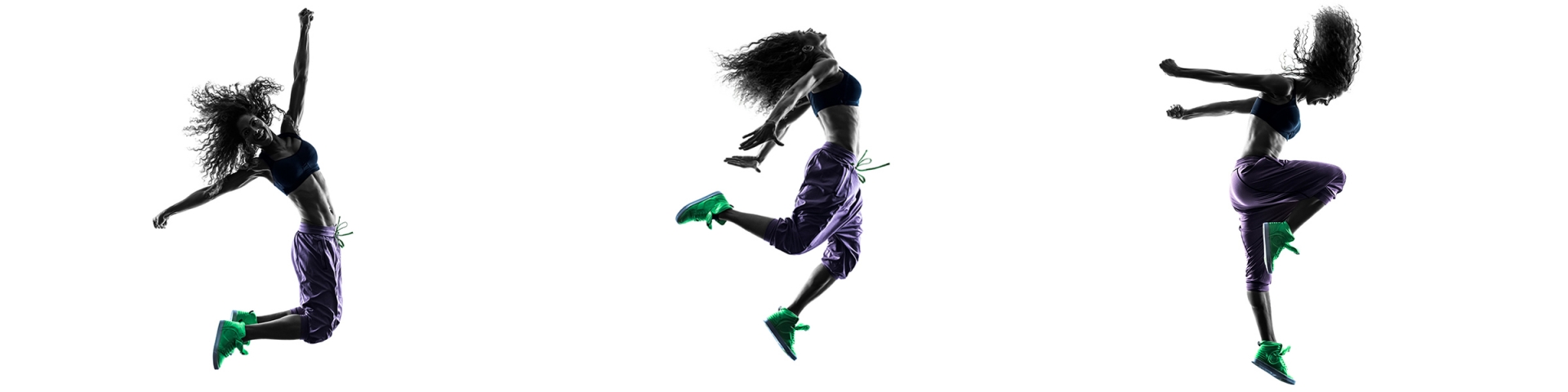 Three images of a woman jumping