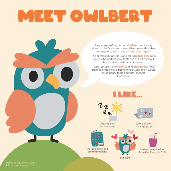 Laura Salazar's pitch poster for her Owlbert design