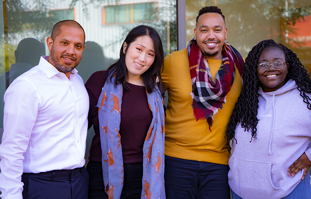 Dr. Nick Negrete, far left, with students and Director of Student Counseling,  James Birks (second from left), during LOVE Fest at Otis College, February 2020