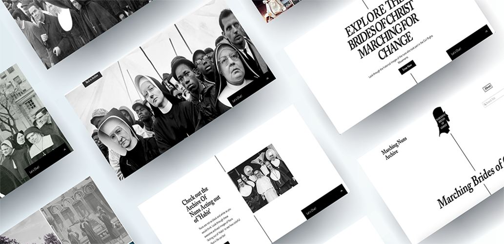 This Archival Website focuses its attention on the historical images of Nuns involved in political controversy, and their heroism to peacefully "never take no for an answer". whether they are marching in protest or voting, Nuns have a more purposeful position in society and the community than what we tend to acknowledge. Graphic design, website archive, designed by Kendra Filler.