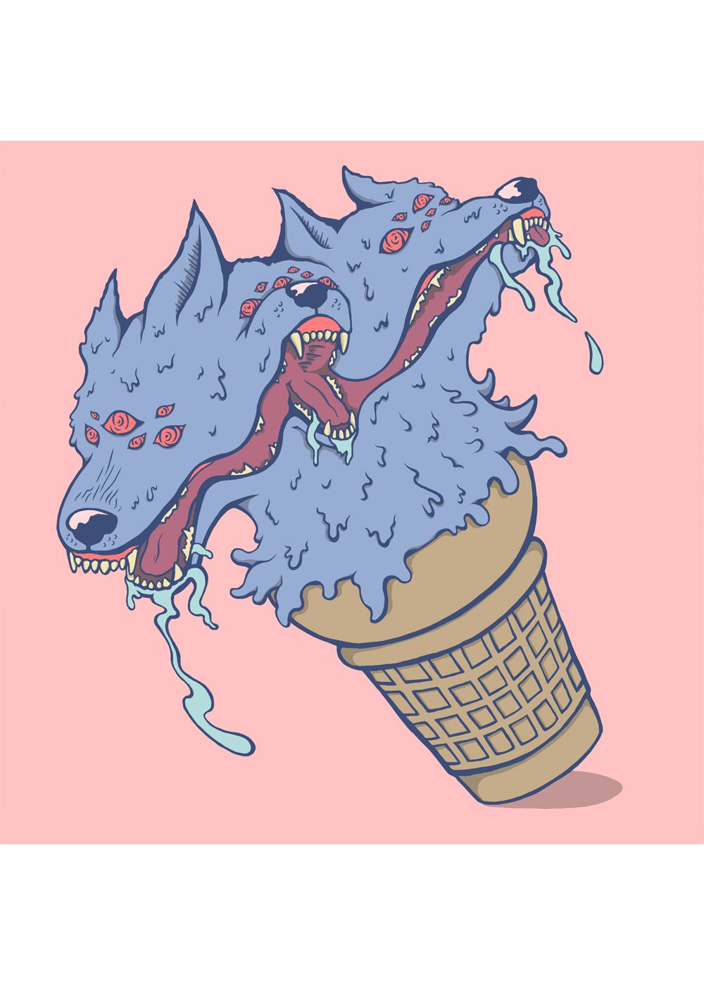 A ferocious ice cream beast that licks back. Don't worry, despite their appearance they don't bite. Wolf, Dog, Yum, Dessert, Funky, Surreal, Fun, Psychedelic.