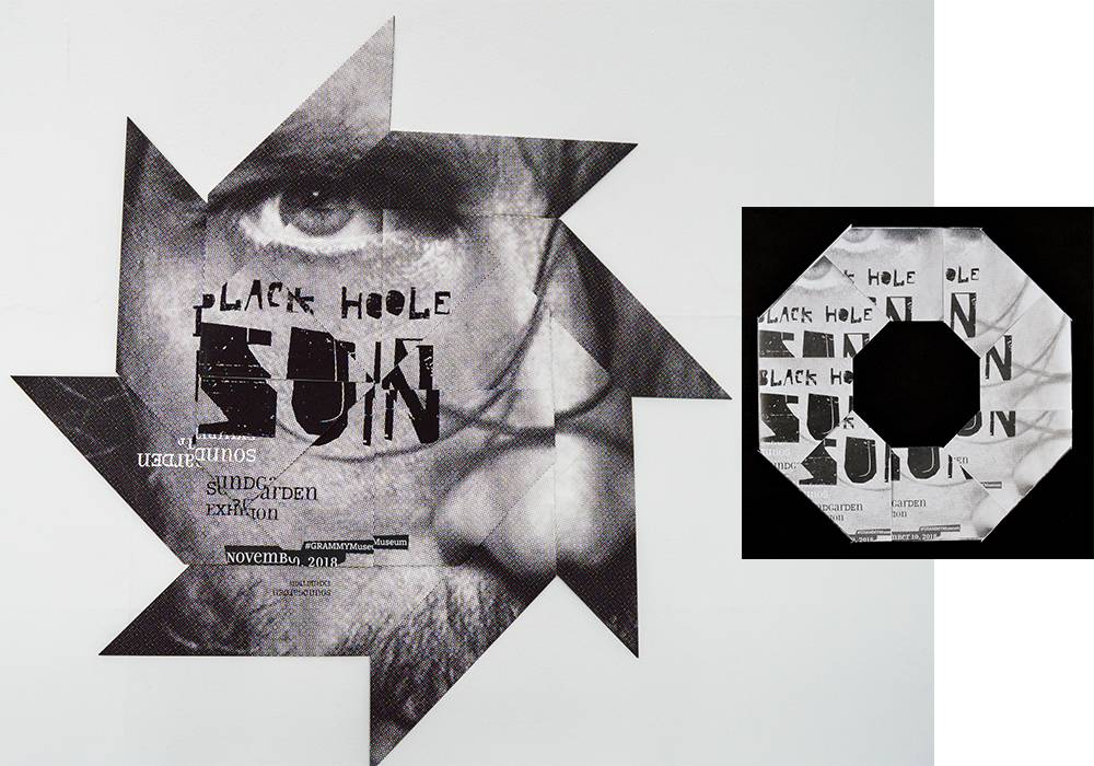 Sarah Johnston graphic design interactive poster black hole sun Chris Cornell Soundgarden grunge hypothetical exhibition origami transform