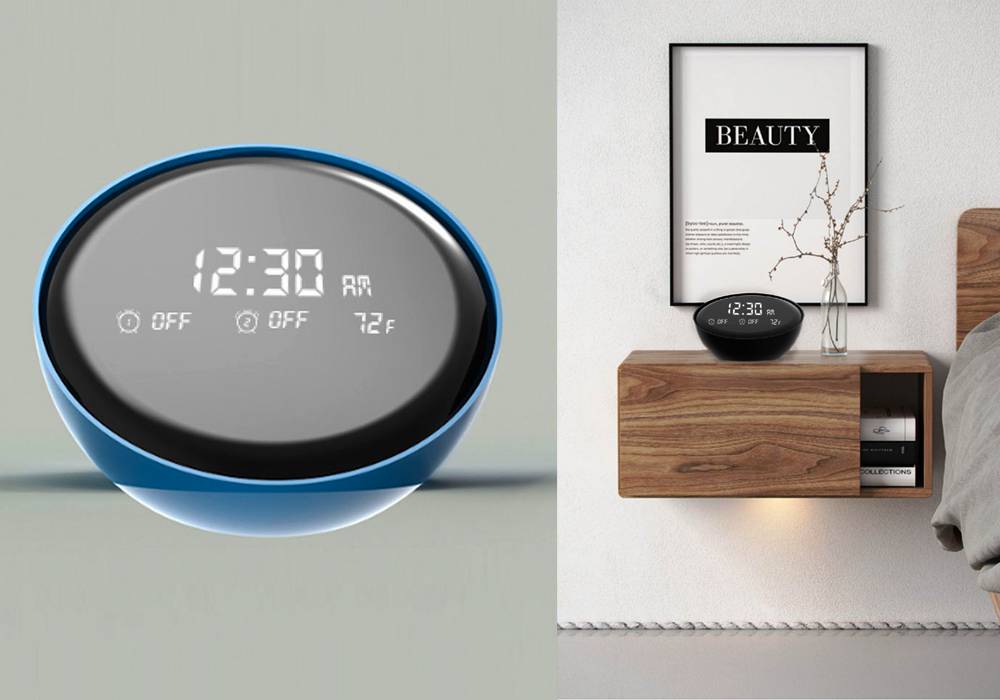 This is a  sleek minimal design for an alarm clock radio.  