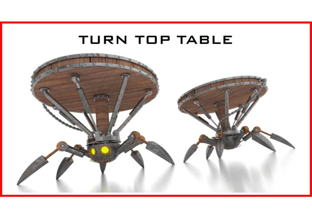 The Turn Top Table is the cool steampunk robot table that will move wherever you want it to