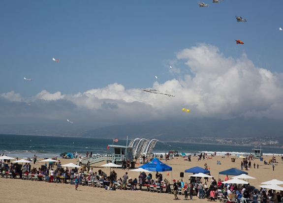 Kites fly over Santa Monica Beach at the 2017 Kite Festival
