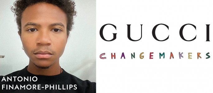 Gucci Changemakers award recipient Antonio Finamore-Phillips (’23 Fashion Design)