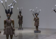 An installation shot of five sculptures by Alison Saar