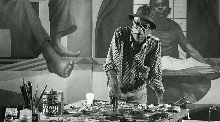Charles White in his studio, photo by Frank Thomas