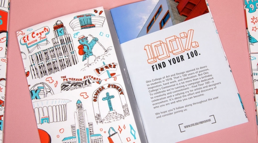 detail from the 2018 Otis College of Art and Design viewbook featuring illustrations of Los Angeles