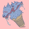 A ferocious ice cream beast that licks back. Don't worry, despite their appearance they don't bite. Wolf, Dog, Yum, Dessert, Funky, Surreal, Fun, Psychedelic.