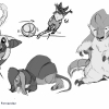 Three alien creatures designed for an interactive video game zoo