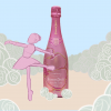 A Pink Ballerina dances around champagne.