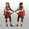 girl in red and brown and with a sword