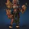 Muscular darker-skinned female with rock arms and white hair