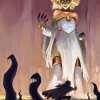 “Huge Goddess raising tendrils of ichor from the ground as a character runs away.”