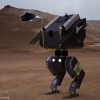 Military mech equipped with particle guns. It is equipped with a drone to scout the area