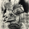 Charcoal drawing of abstracted altar.