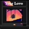 Pixel art of a couple looking at the sunset on a old style gaming console.