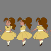 A set of turnaround drawings for the character Alma, showing her from the front, three-quarter, side, three-quarter back, and back views.