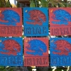 Six panels in blue and red, each containing an eagle and serpent with the word "Impeach."