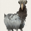 Final illustration of a creature hybrid of a markhor goat and a hornbill bird.