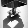 Slightly polished welded steel sculpture, hollow square.
